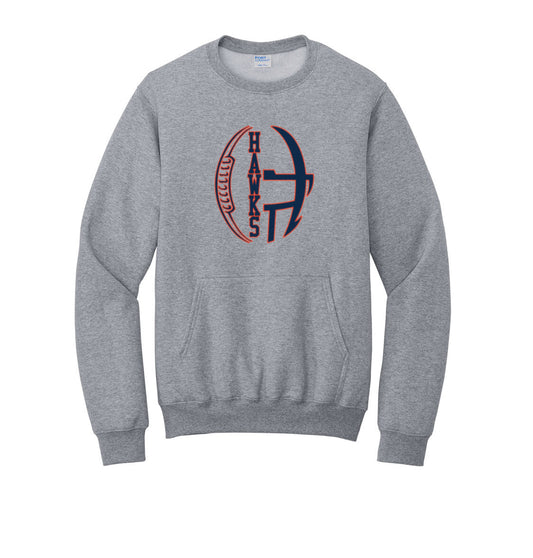 Hawks Foottball - Crewneck Pocket Sweatshirt - Navy or Athletic Gray -(ALL PRODUCTS WILL BE DELIVERED TO SCHOOL)
