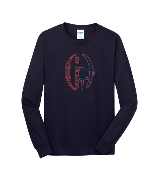 Hawks Football - Long Sleeve 50/50 T-Shirt - Navy and Heather Gray - (ALL PRODUCTS WILL BE DELIVERED TO SCHOOL)